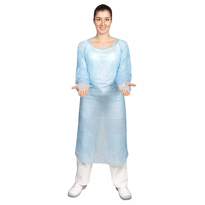 Hycare disposable schort lange mouw CPE geruwd 30 mu polyethyleen 118x190 cm blauw