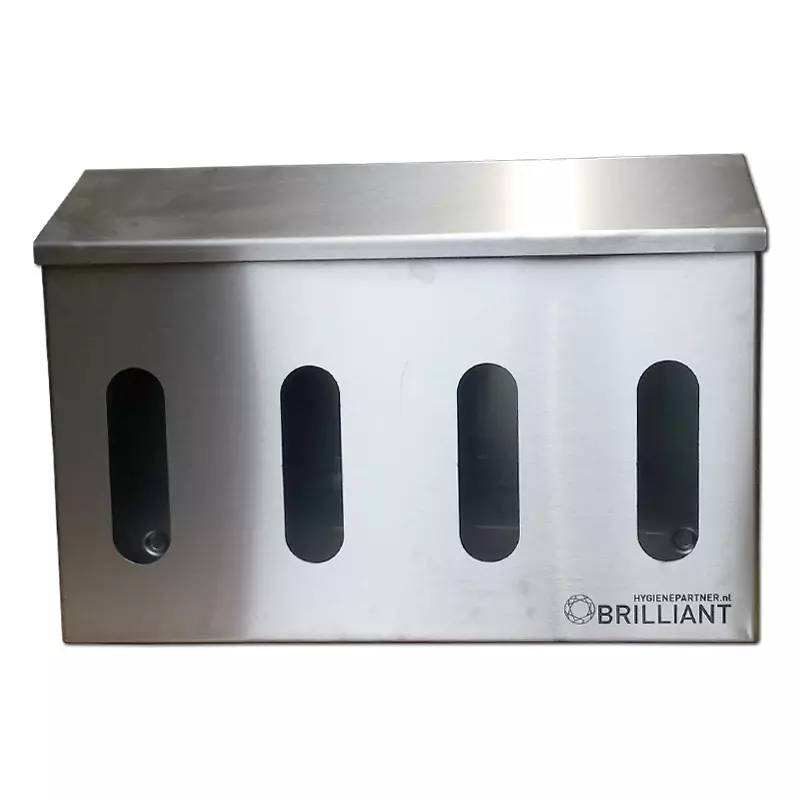 Dispenser gesloten RVS 4x dispenserdoos high risk handschoen