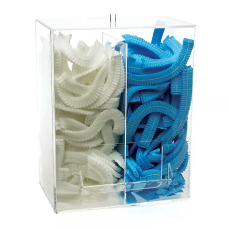 Dispenser acryl transparant 2 vakken voor disposable haarnetjes