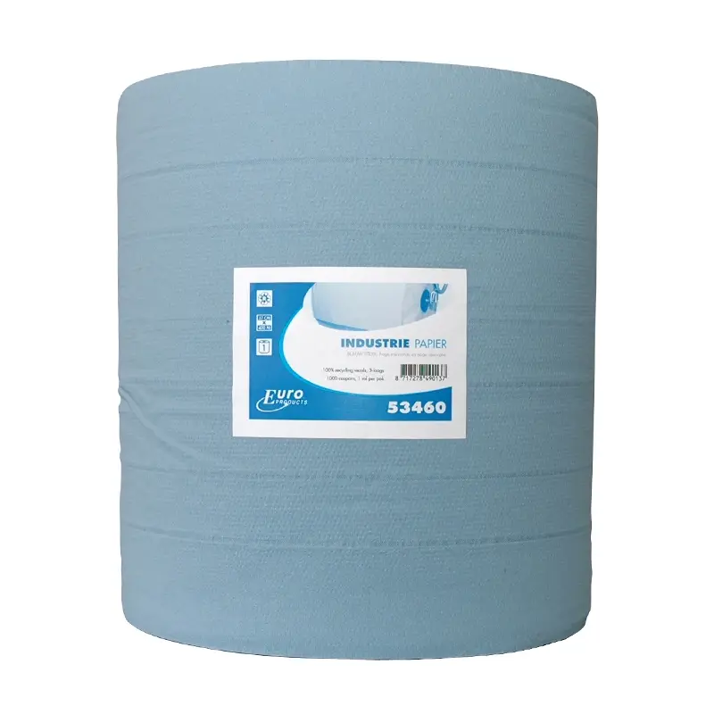 Euro Products poetspapier industrierol 3-laags recycled 400 meter blauw