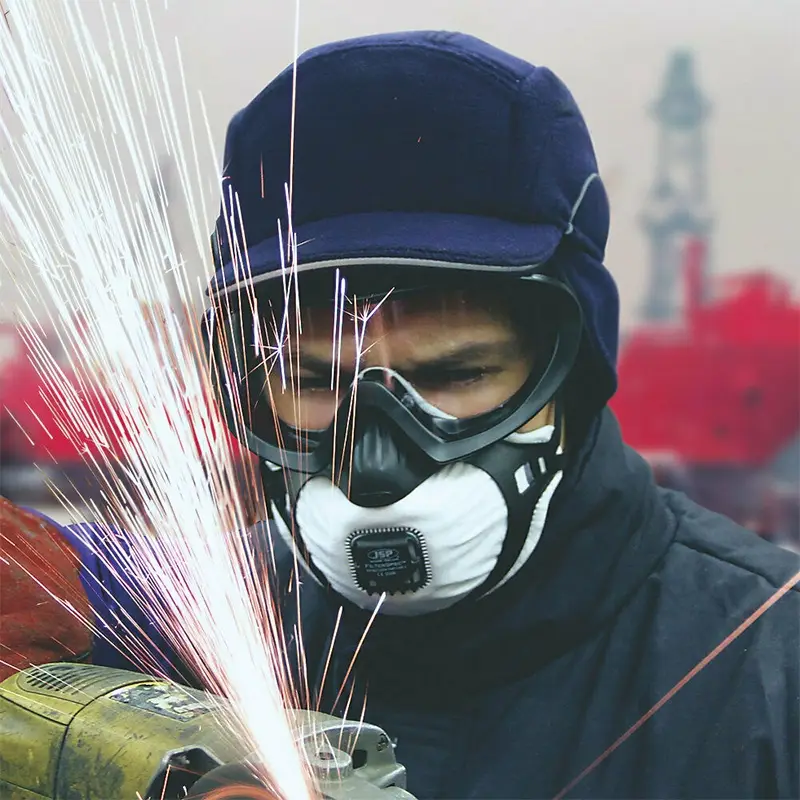 JSP Filterspec PRO stofmasker en overzetbril FFP2 met uitademventiel