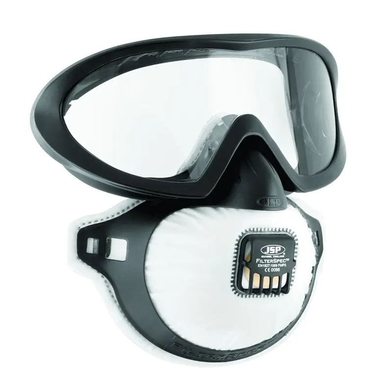 JSP Filterspec PRO stofmasker en overzetbril FFP3 met uitademventiel