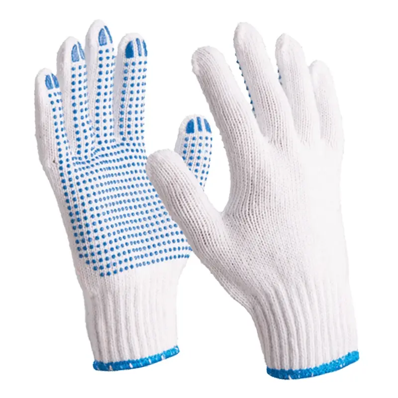 Handschoen katoen met blauwe PVC nopjes mechanische bescherming