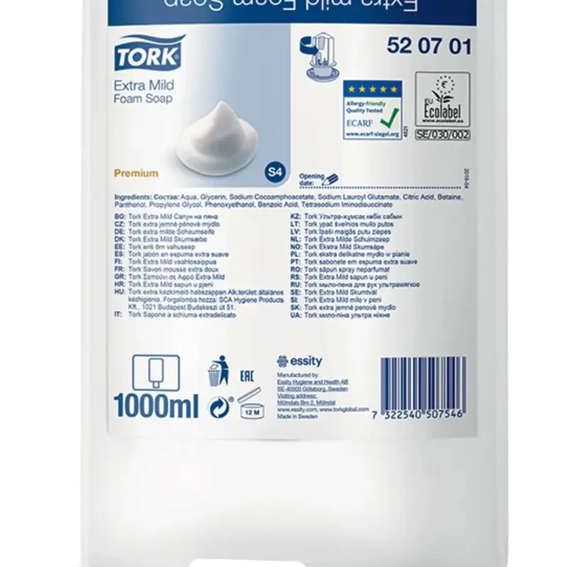 Tork Extra Mild schuimzeep voor dispenser S4 1000 ml