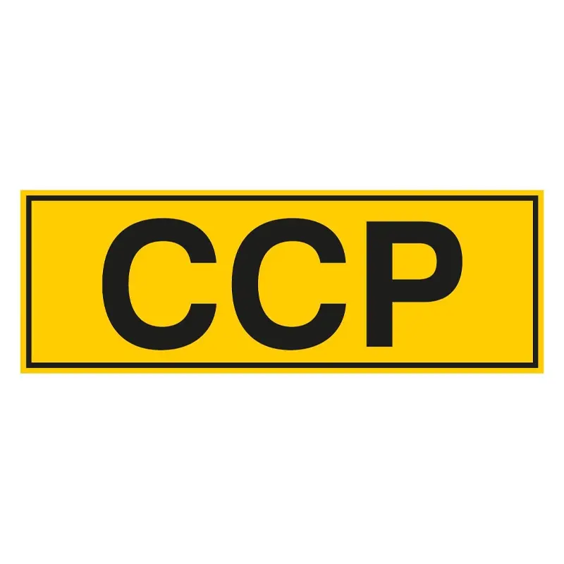 Brady sticker geel met zwarte tekst "CCP" 300x105 mm