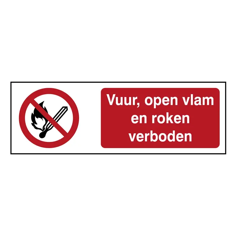 Sticker vuur, open vlam en roken verboden P003 B-862 horizontaal