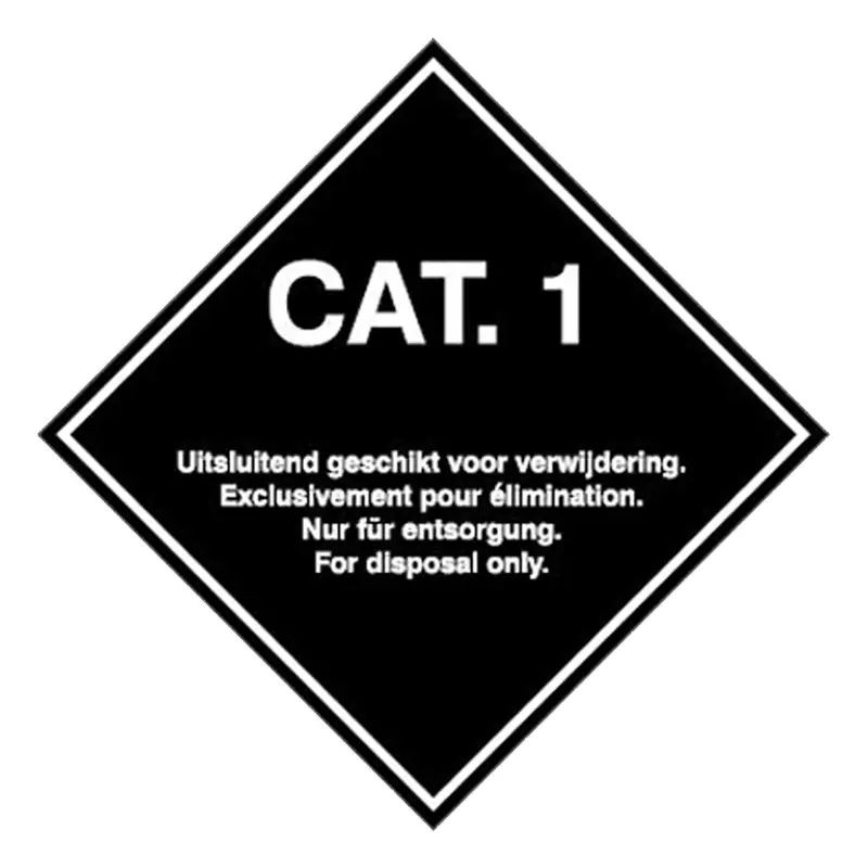 Brady sticker Cat.1 transport van dierlijke bijproducten 100x100 mm