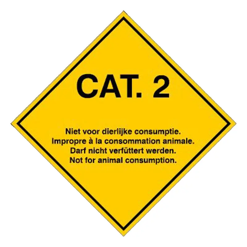 Brady sticker Cat.2 transport van dierlijke bijproducten 100x100 mm