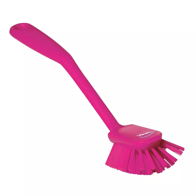 Vikan 42371 afwasborstel medium met schraaprand 280 mm roze