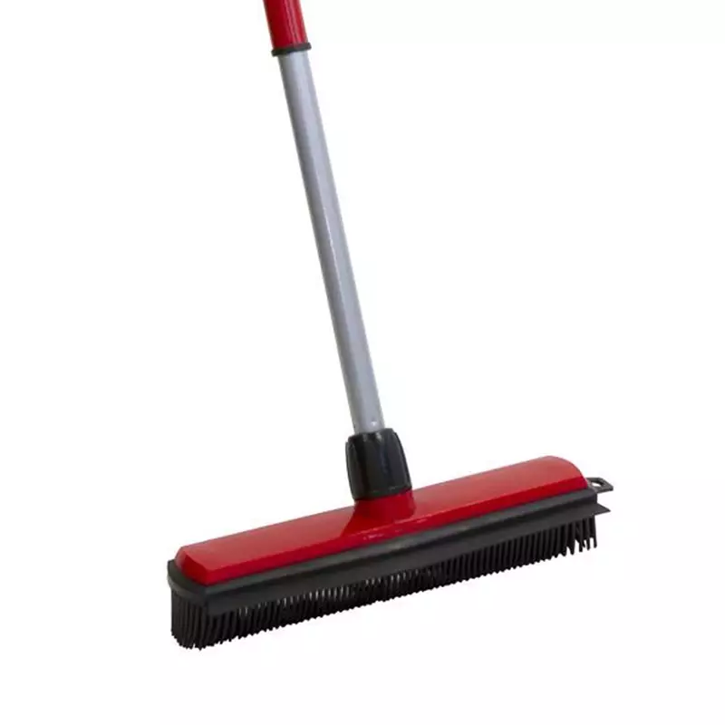 Rubberen bezem 300 mm met telescoopsteel 840-1350 mm rood