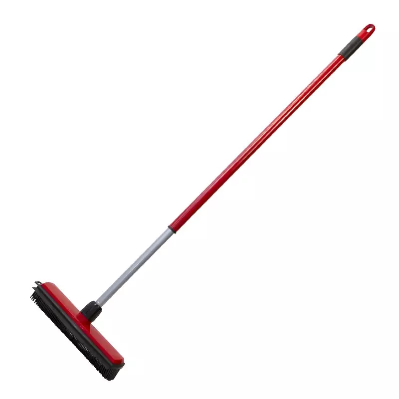 Rubberen bezem 300 mm met telescoopsteel 840-1350 mm rood