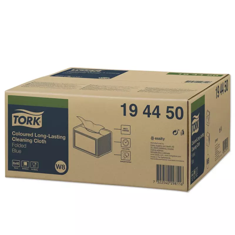Tork reinigingsdoeken Coloured Long Lasting gevouwen W8 blauw