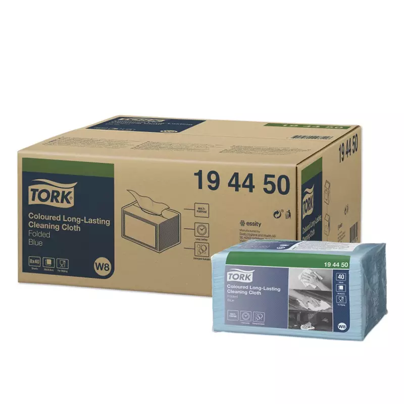 Tork reinigingsdoeken Coloured Long Lasting gevouwen W8 blauw
