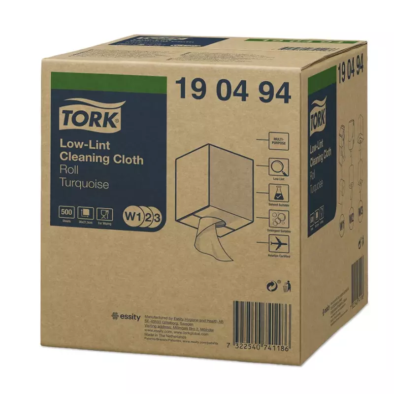 Tork poetsdoekrol Low-Lint Combi Rol 1-laags W1 W2 W3 blauw