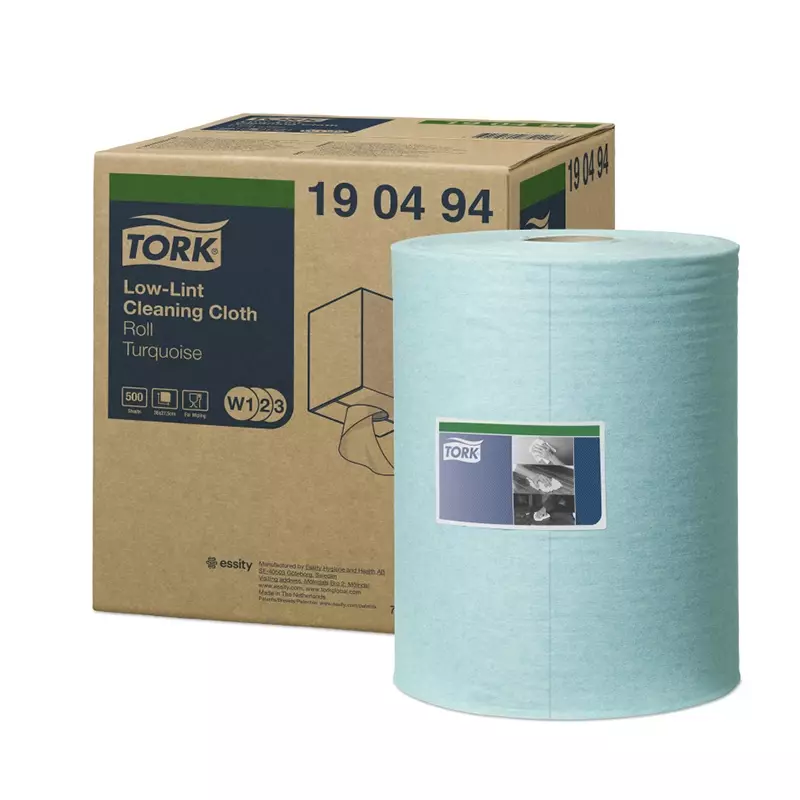 Tork poetsdoekrol Low-Lint Combi Rol 1-laags W1 W2 W3 blauw
