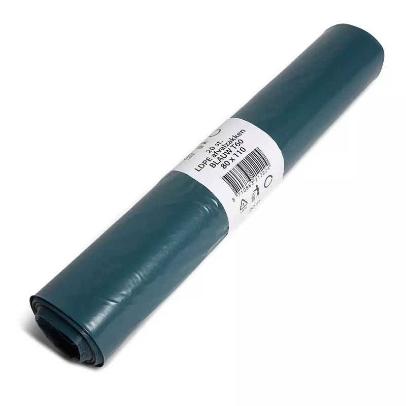 Afvalzakken blauw LDPE gerecycled T60 80x110 cm