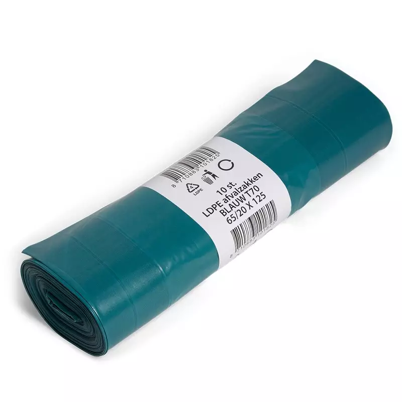 Afvalzakken blauw LDPE gerecycled T70 65x125 cm