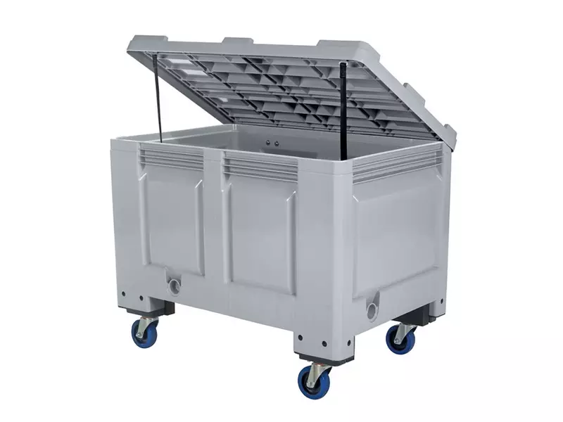 Palletbox 4 zwenkwielen met deksel 1200x800x955 mm 535 liter grijs