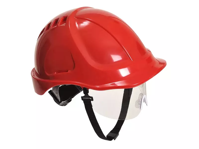 Portwest PW54 veiligheidshelm met vizier 6-punt draaiknop rood