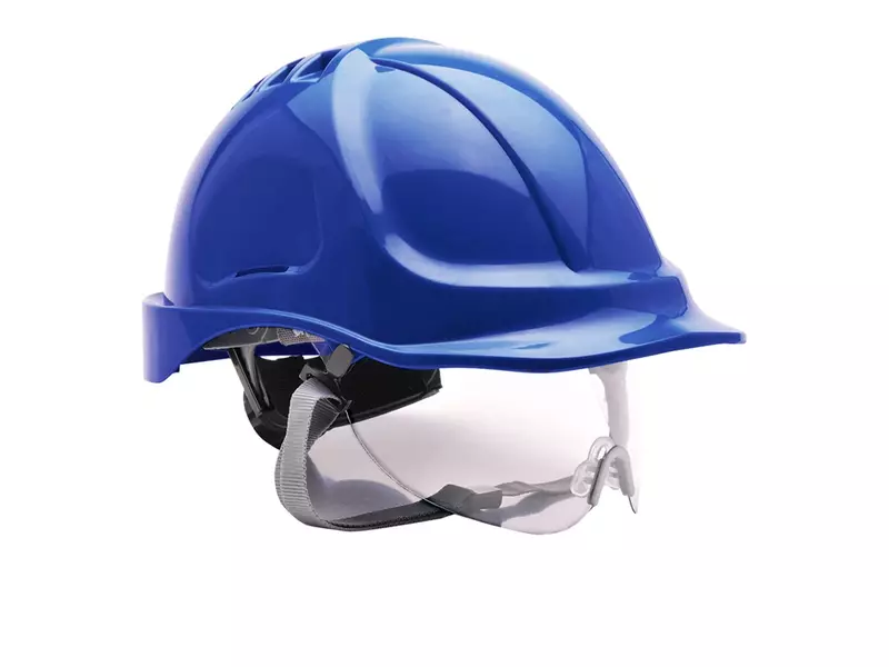 Portwest PW55 veiligheidshelm met vizier 6-punt draaiknop korenblauw