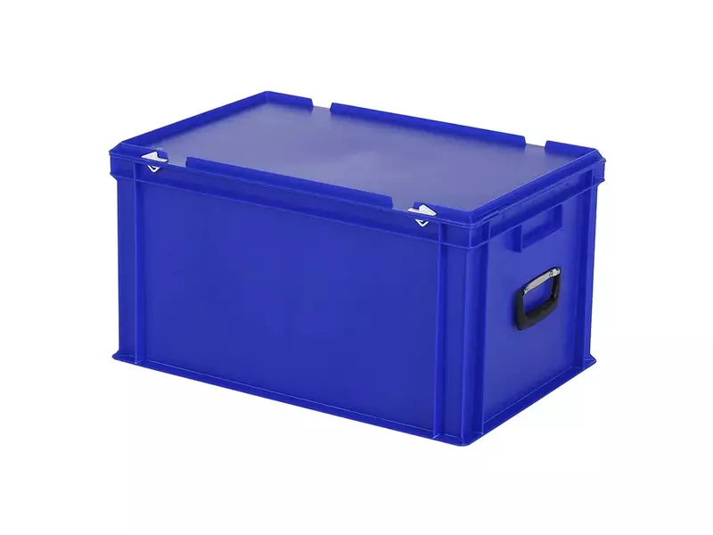 Stapelbak met deksel en koffergreep Euronorm 600x400x335 mm 64 liter blauw