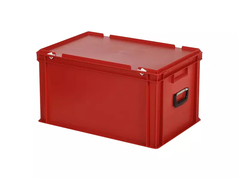 Stapelbak met deksel en koffergreep Euronorm 600x400x335 mm 64 liter rood