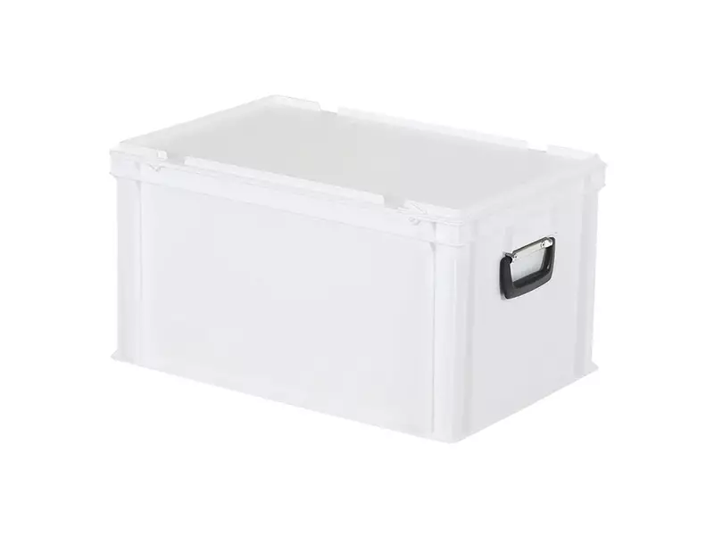 Stapelbak met deksel en koffergreep Euronorm 600x400x335 mm 64 liter wit