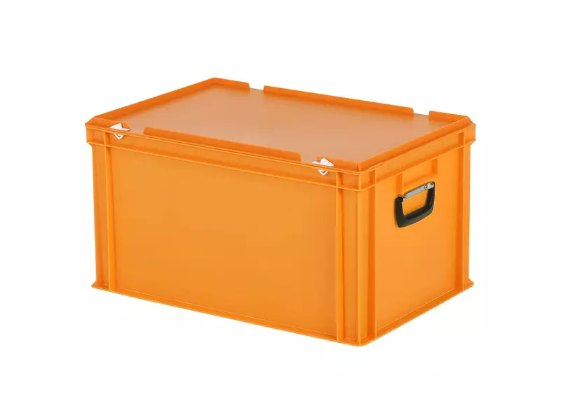 Stapelbak met deksel en koffergreep Euronorm 600x400x335 mm 64 liter oranje