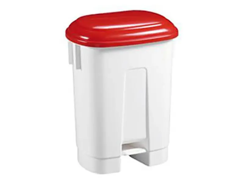 Kunststof pedaalemmer 60 liter wit/rood