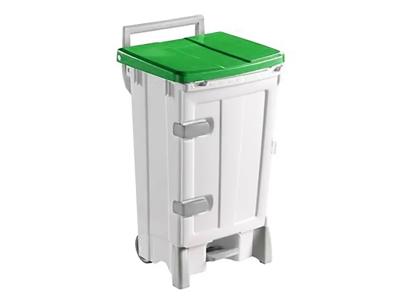 Kunststof pedaalemmer met deur verrijdbaar 90 liter wit/groen