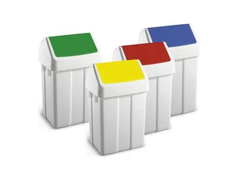 Afvalbak met klapdeksel 12 l wit/rood