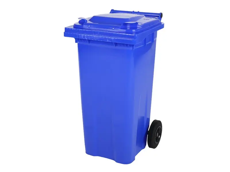 Kunststof afvalcontainer 120 liter met twee wielen blauw