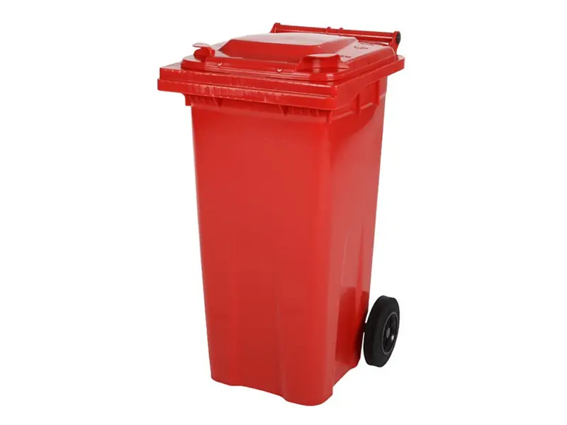 Kunststof afvalcontainer 120 liter met twee wielen rood