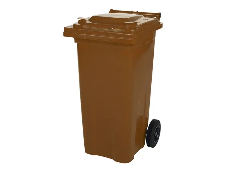 Kunststof afvalcontainer 120 liter met twee wielen bruin