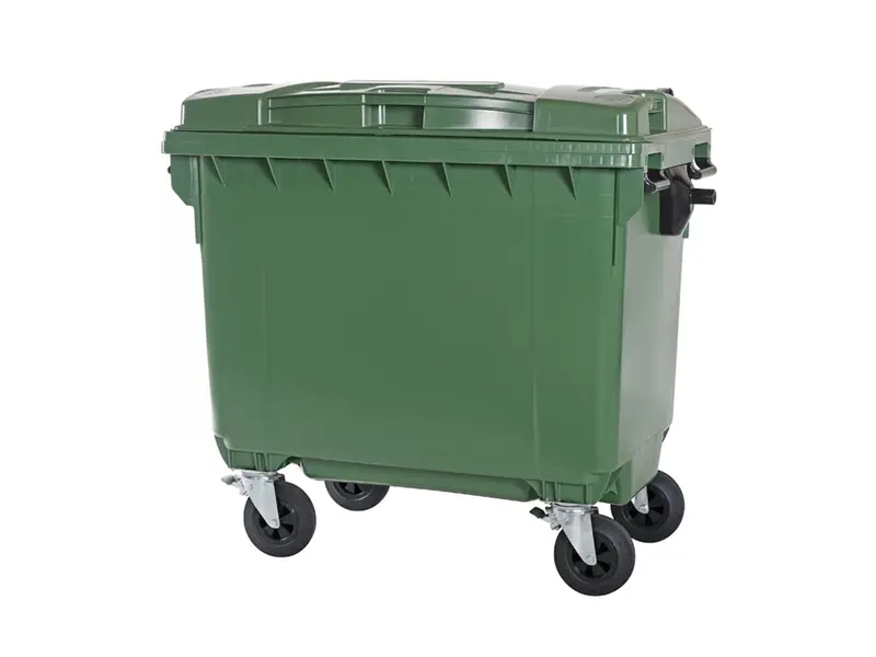 Kunststof afvalcontainer 660 liter met vier wielen groen