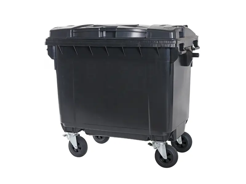 Kunststof afvalcontainer 660 liter met vier wielen grijs