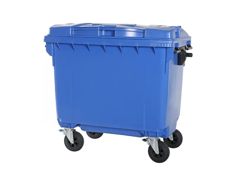 Kunststof afvalcontainer 660 liter met vier wielen blauw