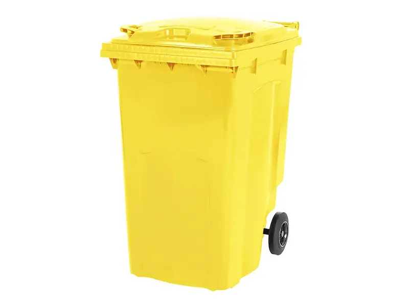 Kunststof afvalcontainer 340 liter met twee wielen geel
