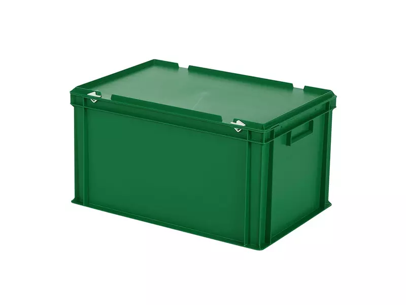 Stapelbak met deksel Euronorm 600x400x335 mm 64 liter groen