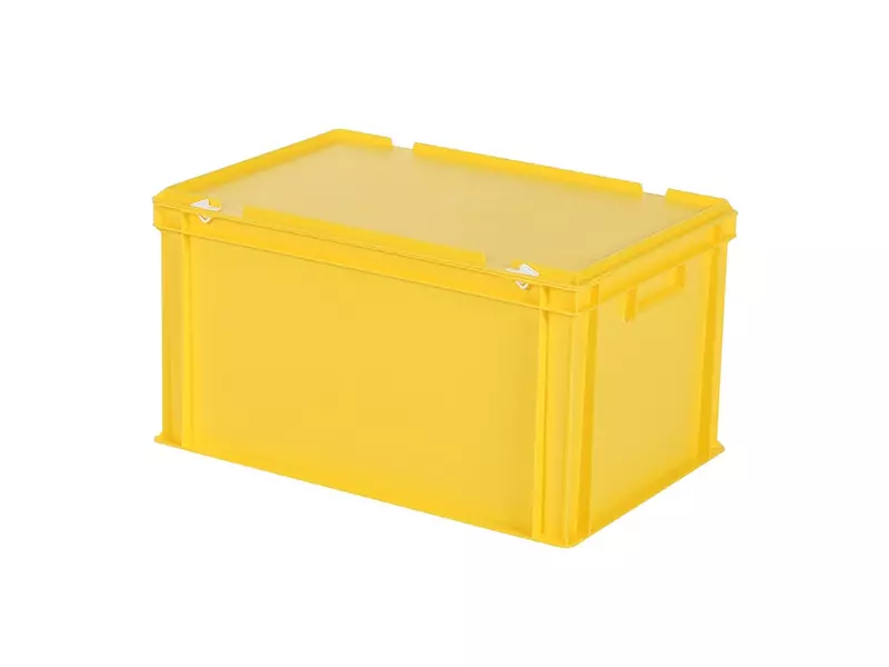 Stapelbak met deksel Euronorm 600x400x335 mm 64 liter geel