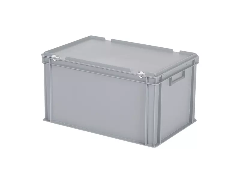Stapelbak met deksel Euronorm 600x400x335 mm 64 liter grijs