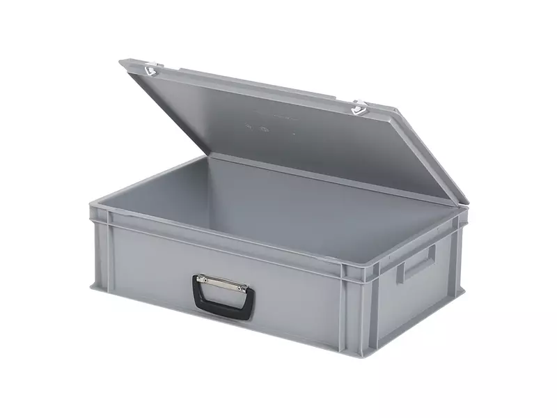 Stapelbak met deksel koffergreep 600x400x185 mm 33 liter grijs