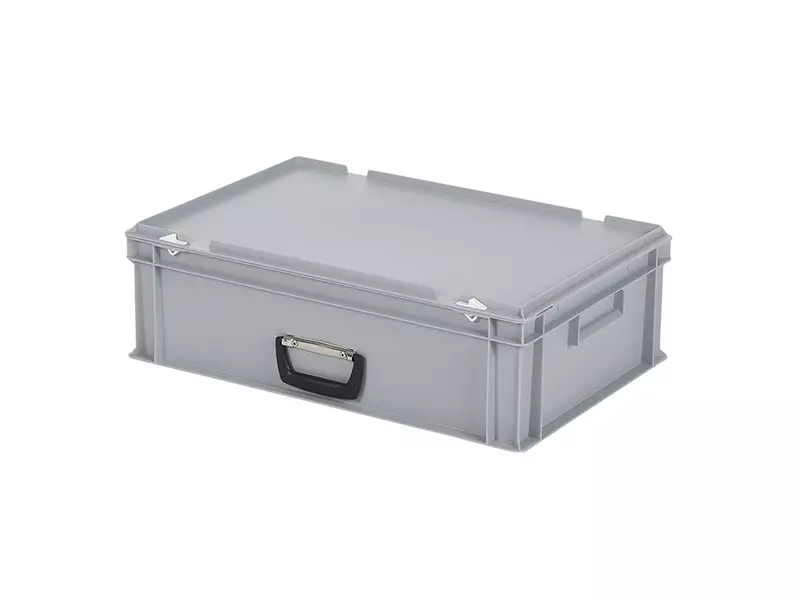 Stapelbak met deksel koffergreep 600x400x185 mm 33 liter grijs