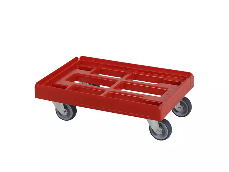 Kunststof onderstel gegalvaniseerde gaffels nylon/PU wielen 600x400 mm rood