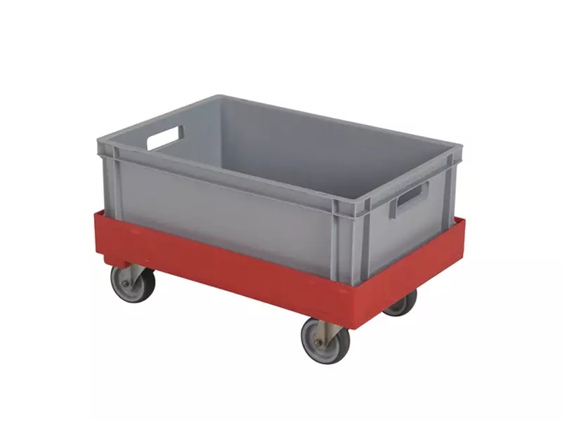 Kunststof onderstel gegalvaniseerde gaffels nylon/PU wielen 600x400 mm rood