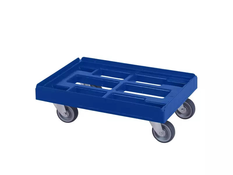 Kunststof onderstel gegalvaniseerde gaffels nylon/PU wielen 600x400 mm blauw