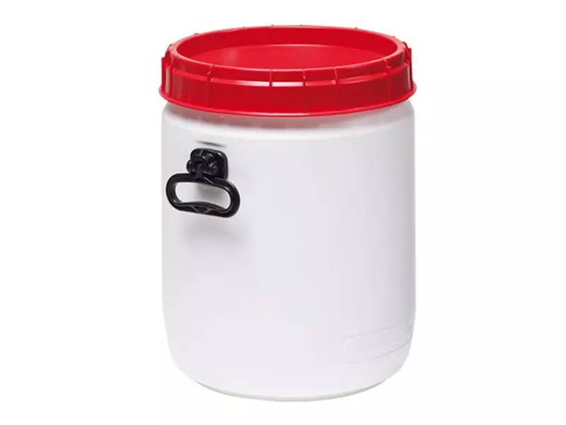 Super wijdmondvat HDPE ø338x449 mm 34 liter wit met rode deksel