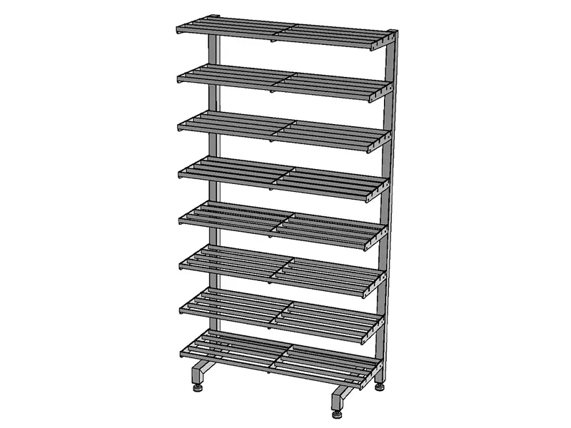 Schoenenrek vloerstaand 8 etages RVS 900x400x1710 mm
