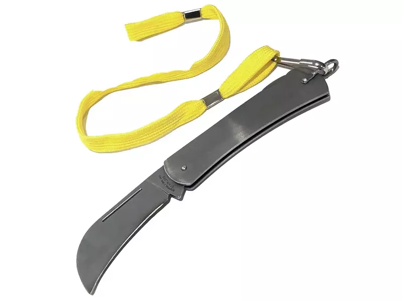Zakmes RVS met ophangoog-keycord gebogen lemmet 65 mm