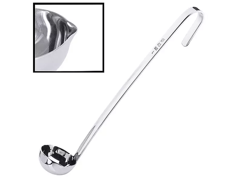 Sauslepel 90° steel met schenktuit RVS 18/10 ø4,5x22 cm 20 ml